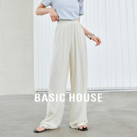 百家好(Basic House)松紧腰垂感休闲裤夏季薄款宽松高腰直筒山本裤B0624B5B202 米白