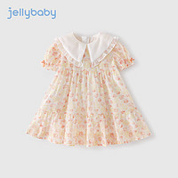 JELLYBABY 儿童衣服宝宝时髦雪纺裙小女孩裙子夏装7女童韩版连衣裙 橘色 150cm