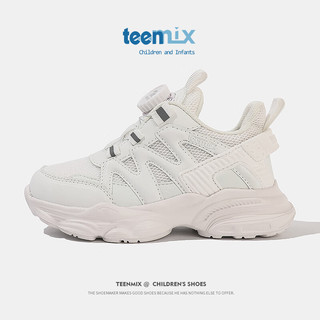 天美意（TEENMIX)童鞋女童运动鞋2024春夏跑步鞋纽扣鞋潮 208白色 35码