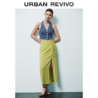 URBAN REVIVO 2024夏季新款女装魅力氛围感蝴蝶结系带长款半裙UWG540058