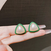 珥柒 s925银针几何绿色三角形耳钉女新品潮小众设计感耳环 绿色