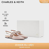 CHARLES&KEITH24夏季尖头平底镶钻一字带凉鞋女SL1-71790030 Light Pink浅粉色 38