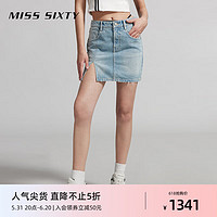 MISS SIXTY2024夏季浅色牛仔短裙女性感拼接腰开衩半身裙 浅蓝 XS