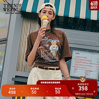 Teenie Weenie【凉感防晒】小熊女装2024夏装简约休闲短袖T恤 棕色 175/XL