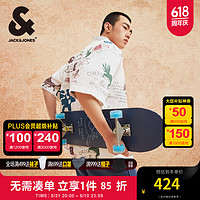 杰克·琼斯（JACK&JONES）夏宽松潮纯棉舒适山海经满印文艺时尚上衣衬衫短袖男装224204036 A06 本白色 常规 180/100A/L