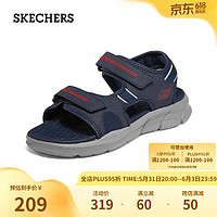 SKECHERS 斯凯奇 男鞋户外沙滩鞋透气软底魔术贴凉鞋237286海军蓝色/灰色/NVGY39.5