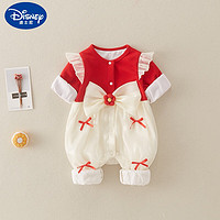 Disney 迪士尼 新生婴儿衣服春装女宝连体衣公主满月百天哈衣周岁礼服 红色 (棉内里) 66cm