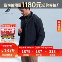 诺帝卡（NAUTICA）男装秋冬款防轻溅水四面弹立领隐藏帽厚外套棉服JC3304 藏青4NV M
