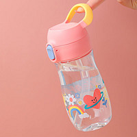 LOCK&LOCK; 幼儿园儿童吸管杯可爱男女小学生宝宝兜兜杯便携塑料水杯带刻度 430ML 粉色