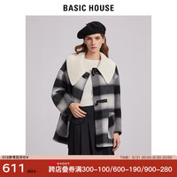 BASIC HOUSE/百家好毛呢外套女2024冬季新款娃娃领减龄格子大衣 格子 M