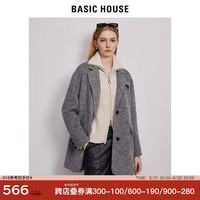 BASIC HOUSE/百家好毛呢外套女2024冬季新款双面呢灰色羊毛大衣 灰色