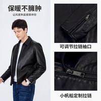 Navigare意大利小帆船真皮皮衣男士翻领羊皮大衣时尚黑色外套 暗夜黑 XXL/54