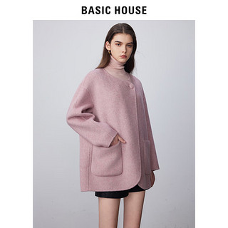 BASIC HOUSE/百家好羊毛双面呢大衣女2024冬季高级感宽松大衣 灰色 S