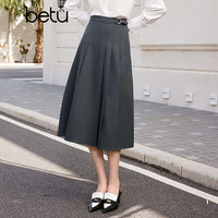 百图betu女装2024春季半身裙设计感高腰百褶A字显瘦中长裙2402T68 灰色 L