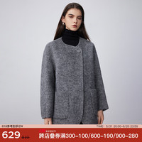 BASIC HOUSE/百家好羊毛双面呢大衣女2024冬季高级感宽松大衣 灰色 M