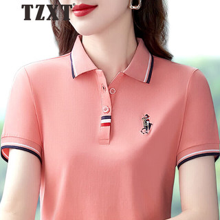 TZXT轻奢运动休闲刺绣短袖polo衫女士宽松夏季翻领半袖t恤上衣潮 6602粉色 L 适合100-110斤