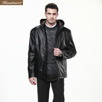 温湿度 头层牛皮真皮 帽子棉内胆加厚可拆卸 三季可穿 真皮皮衣男 9931 黑色