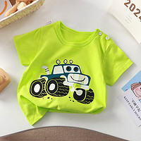 小还美 新款儿童纯棉短袖t恤  i002-绿汽车 90cm