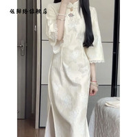 佐绯络民国风倒大袖旗袍少女秋季轻款新中式高端气质春秋改良日常 杏色 M