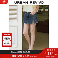URBAN REVIVO 女士潮流休闲复古时髦开衩牛仔短裤 UWV840138 蓝色 27