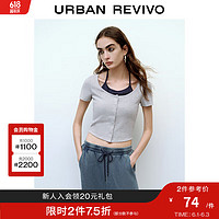 URBAN REVIVO 女士设计感撞色假两件系带短袖T恤 UWV440138 花灰 M