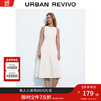 URBAN REVIVO UR2024夏季女装时尚休闲简约压褶长款无袖连衣裙UWH740026 米白 S