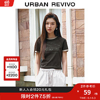 URBAN REVIVO UR2024夏季新款女装美式休闲百搭印花撞色插肩袖T恤UWV440103 石色 L