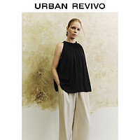 URBAN REVIVO UR2024夏季女装气质挂脖系带超宽松无袖罩衫衬衫UWH240023 黑色 S