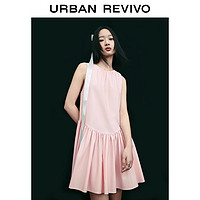 URBAN REVIVO UR2024夏季新款女装甜美减龄系带打褶圆领无袖连衣裙UWU740038 冷粉色 S