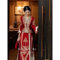 梵奥格(FANAOGE)秀禾服新娘款低领重工婚服新式V领禾服大码嫁衣显瘦 珠绣 缎面 M