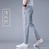 男士夏季宽松大码薄款口袋拉链直筒纯色弹力透气青少年速干长裤