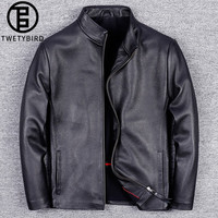 TWETYBIRD翠迪鸟真皮皮衣男士头层牛皮立领外套男简约修身夹棉保暖皮夹克男 黑色(单款)【精选头层牛皮】 S(100斤-125斤)