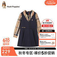 暇步士（Hush Puppies）童装女童连衣裙春装新款长袖裙中大童儿童A字裙娃娃领潮时尚可爱 藏蓝 1