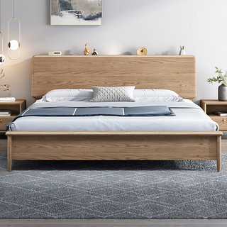 帝麦尔 实木床现代简约双人床主卧家具大床1.8米进口白蜡木1.8m*2m #1001