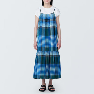 無印良品 MUJI（無印良品 ）女式 马德拉斯格纹 吊带连衣裙女装裙子格子裙纯棉全棉 BC2IIA4S