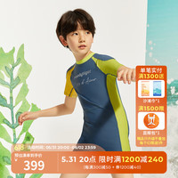 moodytiger儿童泳衣24夏季男女童防晒短袖连体专业游泳装泳裤 翎羽蓝 120cm