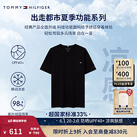 TOMMY HILFIGER 夏季功能系列24夏男珠地网眼透气镶边T恤37008 黑色BDS L （：150-165斤）