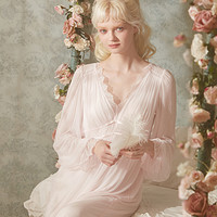 88VIP：Rose Tree RoseTree法式睡裙春秋女款长袖长款蕾丝性感纯欲少女睡衣裙带胸垫