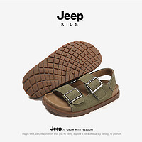 Jeep 吉普 儿童凉鞋夏季男女童韩版复古露趾海边沙滩鞋勃肯凉鞋 军绿36