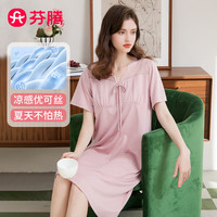 芬腾睡裙女【凉感爽棉】2024年夏季蕾丝V领宫廷风性感优可丝短袖裙子