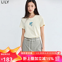 LILY2024夏季索罗娜凉感趣味小海豚印花短袖合身白色T恤女 202浅黄 S