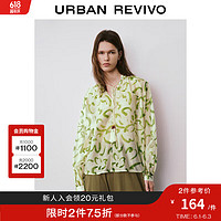 UR2024夏季女装时尚薄荷曼波印花系带罩衫衬衫UWH240075 浅绿色印花 S