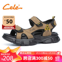 策乐 Cele2024夏季新款男士厚底时尚凉鞋露趾潮流魔术贴拼色沙滩鞋男