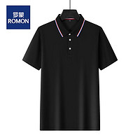 ROMON 罗蒙 夏季男士polo衫短袖翻领工作服企业文化衫 黑色 XL（130~145斤）