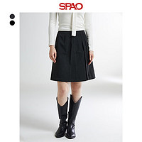 SPAO韩国同款2024年春新款女士学院风纯色A字半身裙SPWHE12W08 黑色 S