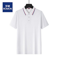 ROMON 罗蒙 夏季男士polo衫短袖翻领工作服企业文化衫 白色 L（120~135斤）
