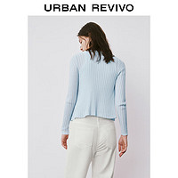 URBAN REVIVO 女士时尚气质V领休闲纽扣针织开衫 UWH940058 浅蓝 M