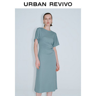 URBAN REVIVO 女装设计感褶皱收腰中长款连衣裙UWG740066 冰淇淋绿 M