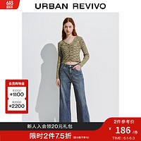 URBAN REVIVO UR2024春季女装时髦复古猫须水洗阔腿牛仔长裤UWH840024 蓝色 29