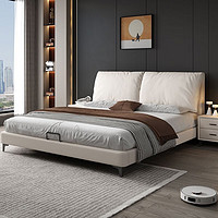卓然出众现代简约纳帕皮床 极简舒适软包床耐脏1.5米1.8米双人床卧室家具 皮床+环保棕弹簧床垫+2床头柜 1.8X2米（框架结构）